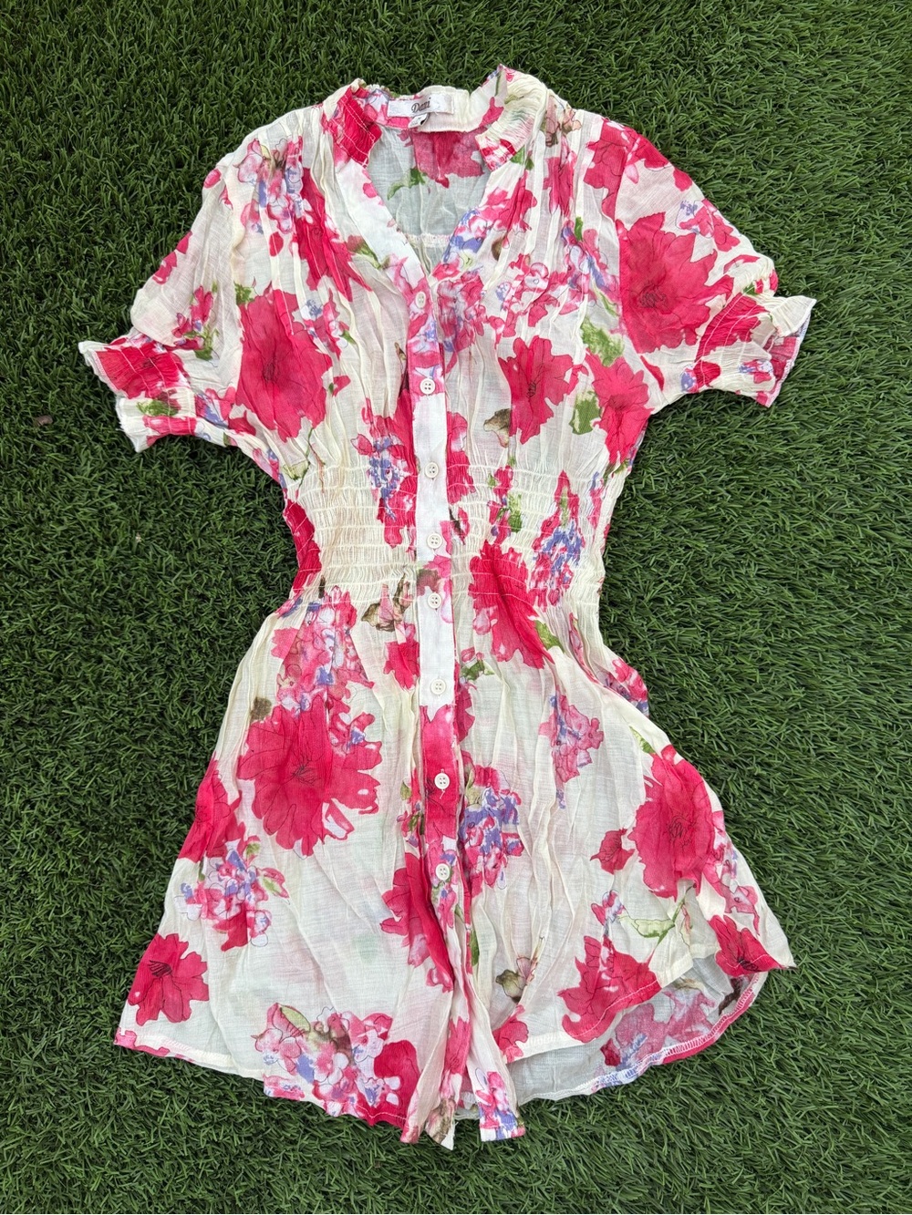 Floral Button-Front Women’s Top in Pink and Cream